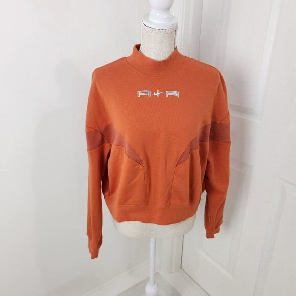 Nike Sweatshirt Womens M Orange Sportswear Air Fleece Mock Neck Hanorac Cropped - Picture 1 of 15